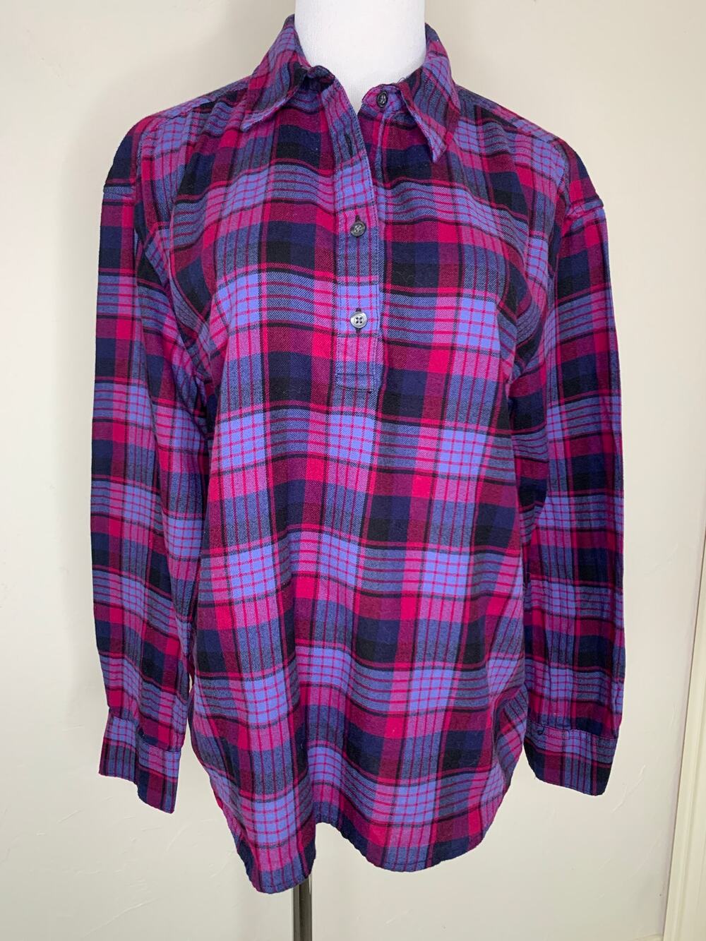 Calvin Klein Flannel Popover Shirt Sz Medium Pink Black Purple Western Plaid